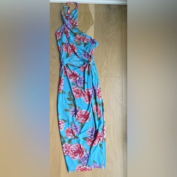 AFRM Light Blue Floral Cross Halter Dress - Picture 3 of 3